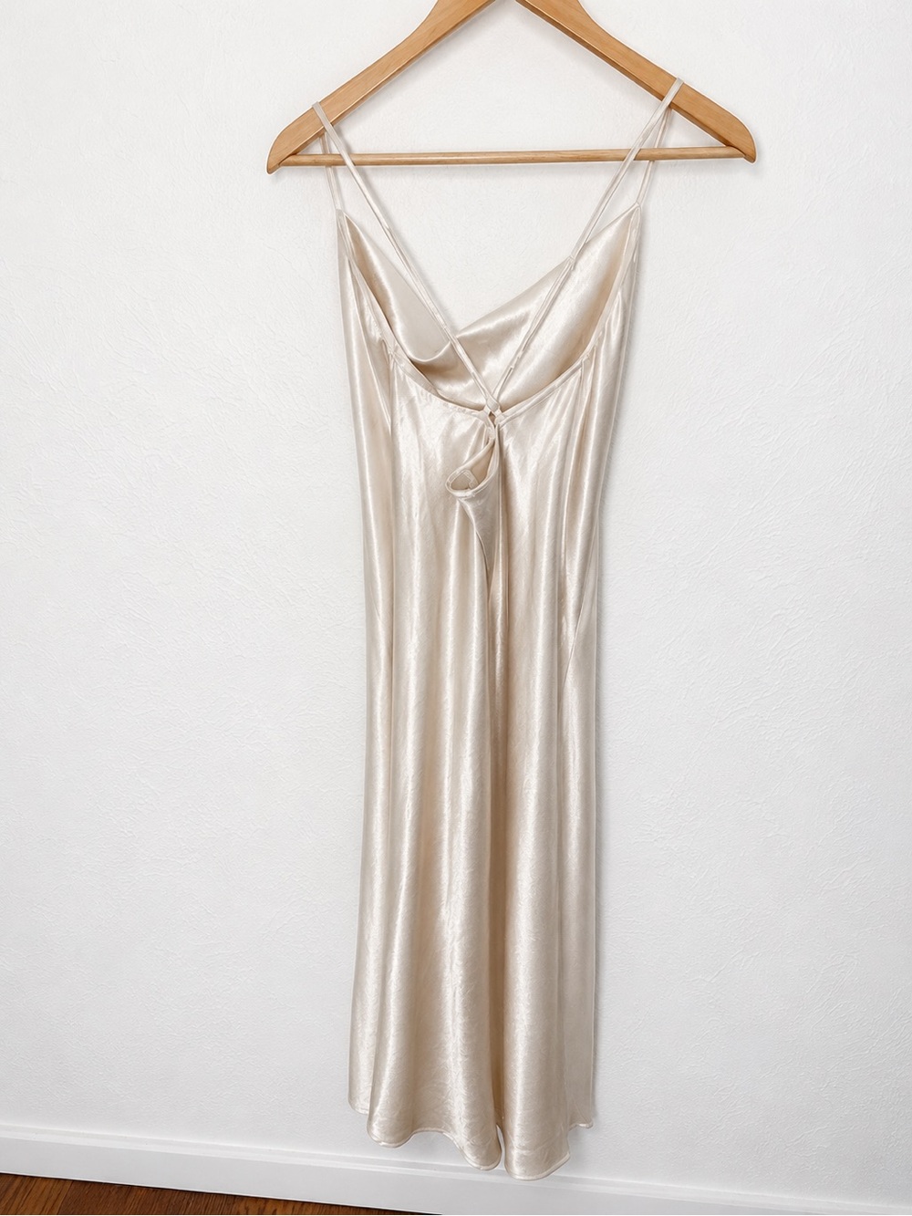 Altar’d State Satin Slip Dress Medium Champagne Cowl Neck Midi Formal Wedding - Picture 5 of 7